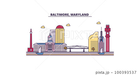 United States, Baltimore tourism landmarks, vector city travel illustration 100393537