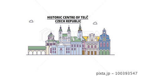Czech Republic, Telc tourism landmarks, vector city travel illustration 100393547
