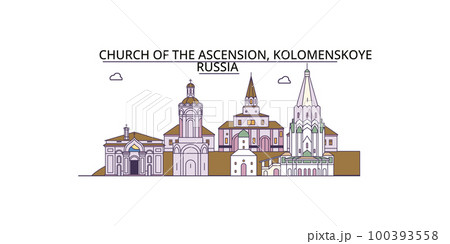 Russia, Kolomenskoye, Church Of The Ascension tourism landmarks, vector city travel illustration 100393558