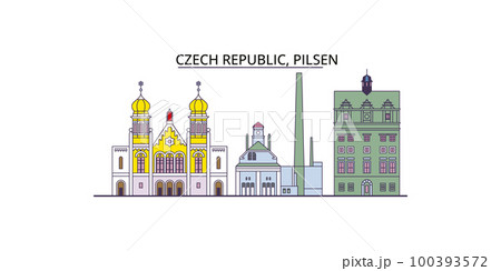 Czech Republic, Pilsen tourism landmarks, vector city travel illustration 100393572