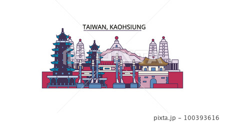 Taiwan, Kaohsiung tourism landmarks, vector city travel illustration Taiwan, Kaohsiung tourism landmarks, vector city travel illustration 100393616