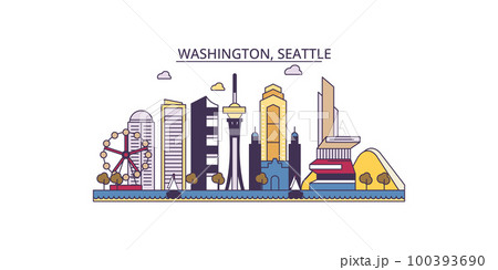 United States, Seattle tourism landmarks, vector city travel illustration 100393690