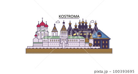 Russia, Kostroma tourism landmarks, vector city travel illustration 100393695