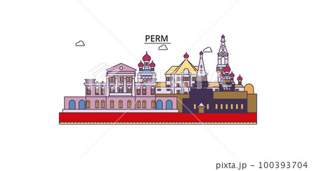 Russia, Perm tourism landmarks, vector city travel illustration 100393704