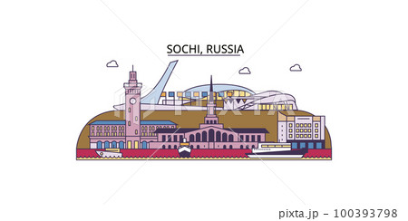 Russia, Sochi tourism landmarks, vector city travel illustration 100393798