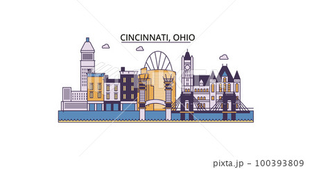 United States, Cincinnati tourism landmarks, vector city travel illustration 100393809