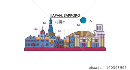 Japan, Sapporo tourism landmarks, vector city travel illustration Japan, Sapporo tourism landmarks, vector city travel illustration 100393995