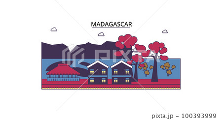 Madagascar tourism landmarks, vector city travel illustration Madagascar tourism landmarks, vector city travel illustration 100393999