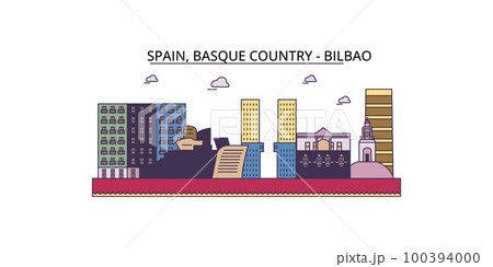 Spain, Bilbao tourism landmarks, vector city travel illustration 100394000