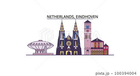 Netherlands, Eindhoven tourism landmarks, vector city travel illustration 100394004