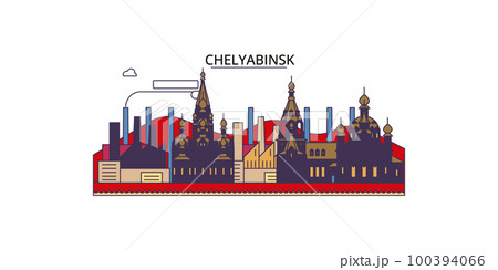 Russia, Chelyabinsk tourism landmarks, vector city travel illustration 100394066
