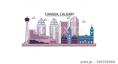 Canada, Calgary tourism landmarks, vector city travel illustration 100394068