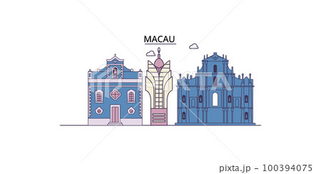 China, Macau tourism landmarks, vector city travel illustration 100394075