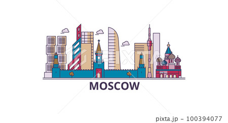 Russia, Moscow City tourism landmarks, vector city travel illustration 100394077
