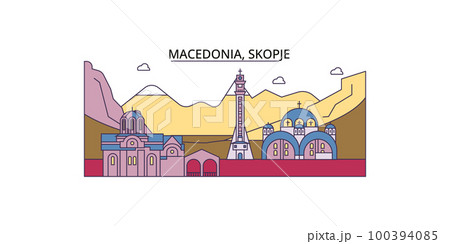 Macedonia, Skopje tourism landmarks, vector city travel illustration Macedonia, Skopje tourism landmarks, vector city travel illustration 100394085