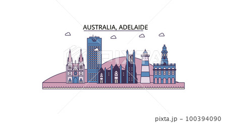 Australia, Adelaide tourism landmarks, vector city travel illustration 100394090