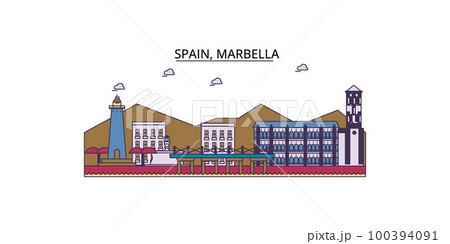 Spain, Marbella tourism landmarks, vector city travel illustration Spain, Marbella tourism landmarks, vector city travel illustration 100394091