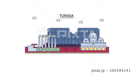 Tunisia tourism landmarks, vector city travel illustration Tunisia tourism landmarks, vector city travel illustration 100394141