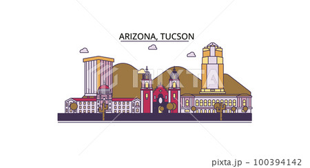 United States, Tucson tourism landmarks, vector city travel illustration 100394142