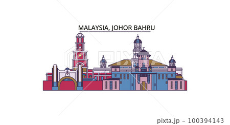 Malaysia, Johor Bahru tourism landmarks, vector city travel illustration 100394143
