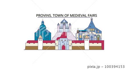 France, Provins tourism landmarks, vector city travel illustration 100394153