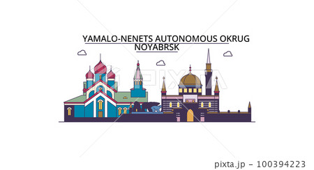 Russia, Noyabrsk tourism landmarks, vector city travel illustration 100394223