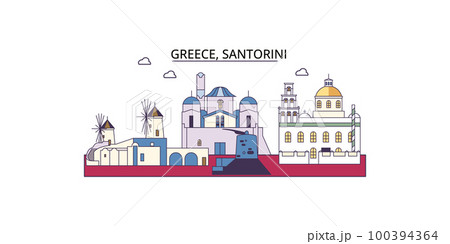 Greece, Santorini tourism landmarks, vector city travel illustration Greece, Santorini tourism landmarks, vector city travel illustration 100394364