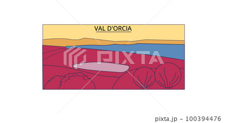 Italy, Val D'orcia tourism landmarks, vector city travel illustration 100394476