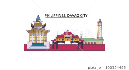 Philippines, Davao City tourism landmarks, vector city travel illustration 100394496
