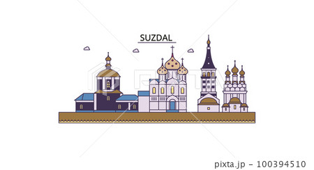 Russia, Suzdal tourism landmarks, vector city travel illustration 100394510