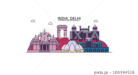 India, Delhi tourism landmarks, vector city travel illustration 100394526