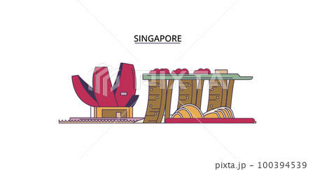 Singapore tourism landmarks, vector city travel illustration 100394539