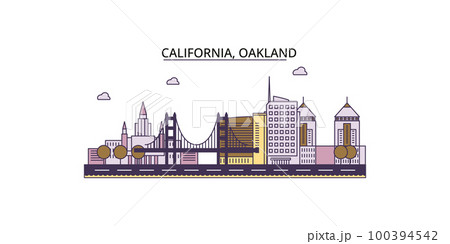 United States, Oakland tourism landmarks, vector city travel illustration 100394542