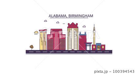 United States, Birmingham tourism landmarks, vector city travel illustration 100394543