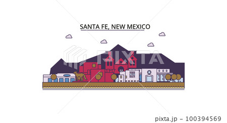 United States, Santa Fe tourism landmarks, vector city travel illustration United States, Santa Fe tourism landmarks, vector city travel illustration 100394569