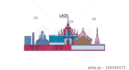 Laos tourism landmarks, vector city travel illustration 100394575