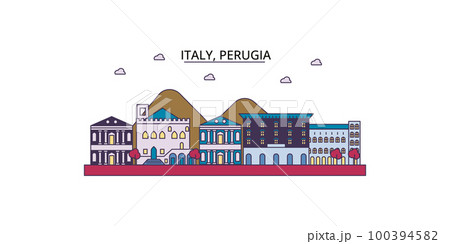 Italy, Perugia tourism landmarks, vector city travel illustration 100394582