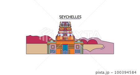 Seychelles tourism landmarks, vector city travel illustration 100394584