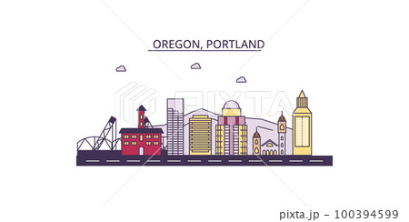 United States, Portland tourism landmarks, vector city travel illustration 100394599