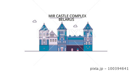 Belarus, Mir tourism landmarks, vector city travel illustration 100394641