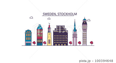 Sweden, Stockholm tourism landmarks, vector city travel illustration 100394648