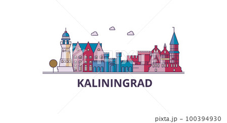 Russia, Kaliningrad City tourism landmarks, vector city travel illustration 100394930
