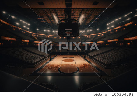 interior view of an illuminated basketball stadium. Illustration AI Generative 100394992