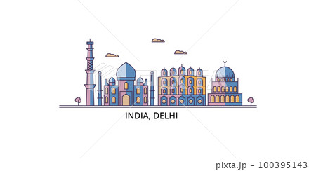 India, Delhi City tourism landmarks, vector city travel illustration 100395143