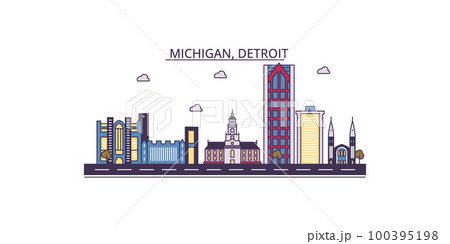 United States, Detroit tourism landmarks, vector city travel illustration United States, Detroit tourism landmarks, vector city travel illustration 100395198