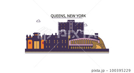United States, New York Queens tourism landmarks, vector city travel illustration 100395229
