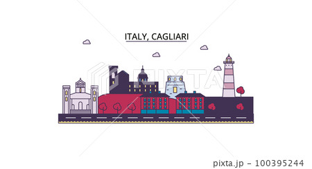 Italy, Cagliari tourism landmarks, vector city travel illustration 100395244