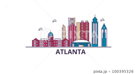 United States, Atlanta City tourism landmarks, vector city travel illustration 100395326