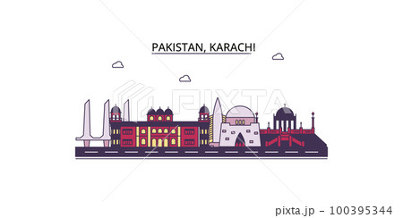 Pakistan, Karachi tourism landmarks, vector city travel illustration 100395344