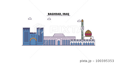 Iraq, Baghdad City tourism landmarks, vector city travel illustration Iraq, Baghdad City tourism landmarks, vector city travel illustration 100395353